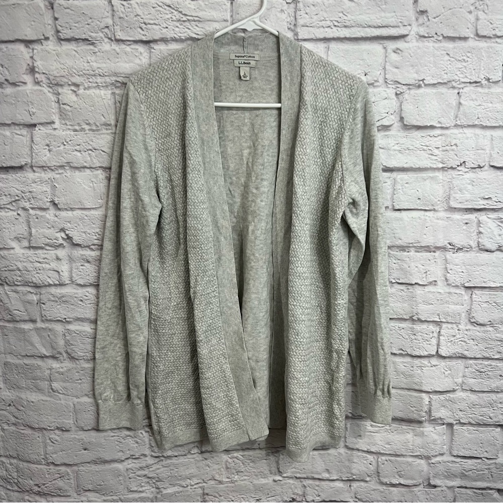 LL Bean womens large 100% Supima Cotton Open Front Cardigan waffle knit